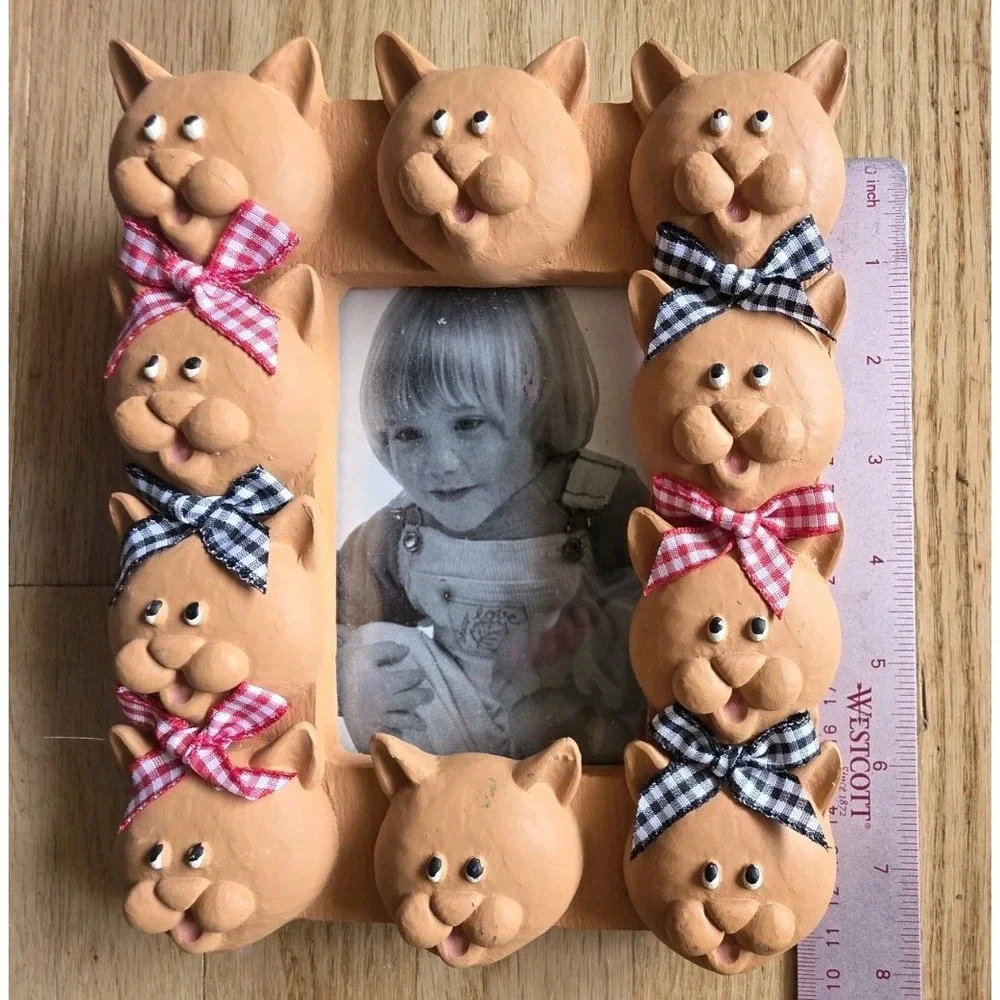 Vtg Italian Handmade Terracotta Cat Photo Frame Whimsy Kitsch 7x8 Holds 3x4 Pic